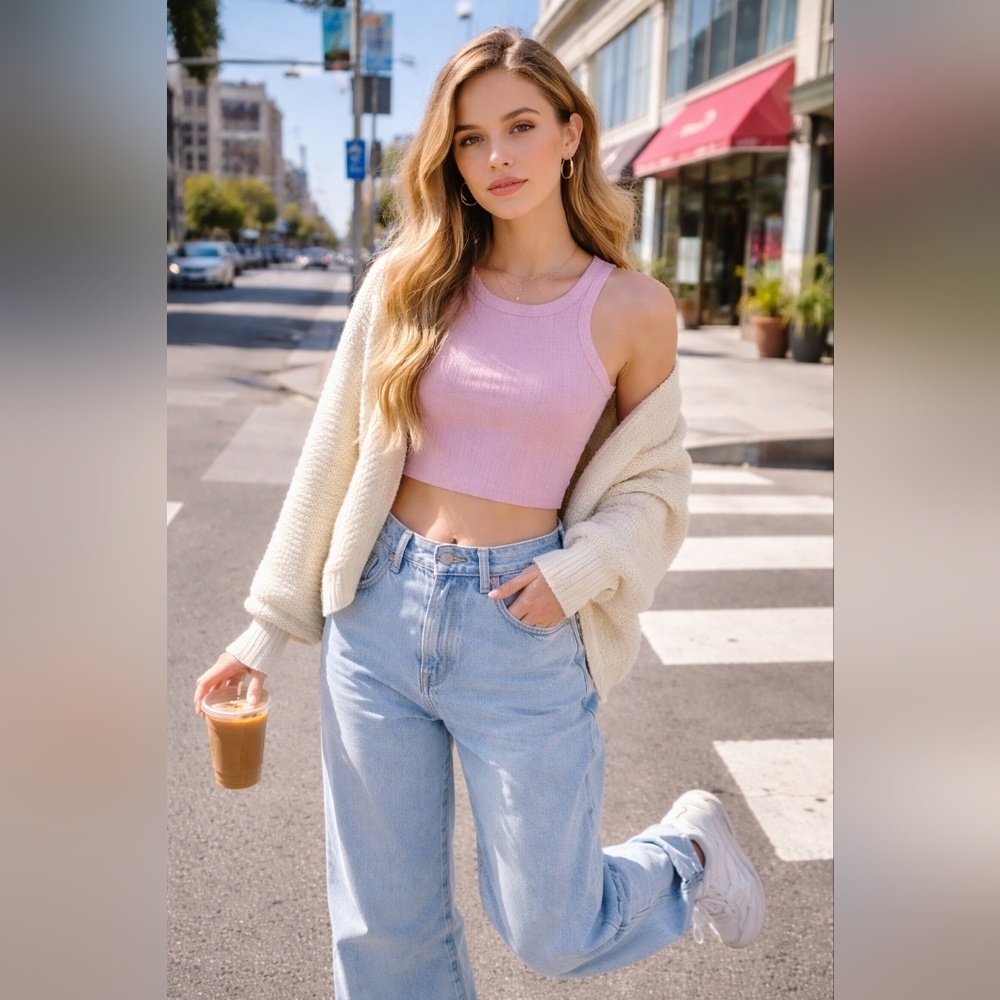 🤩 Zenana Ribbed Cropped Tank Top – Pink | Size M | Soft Stretch Knit NWT